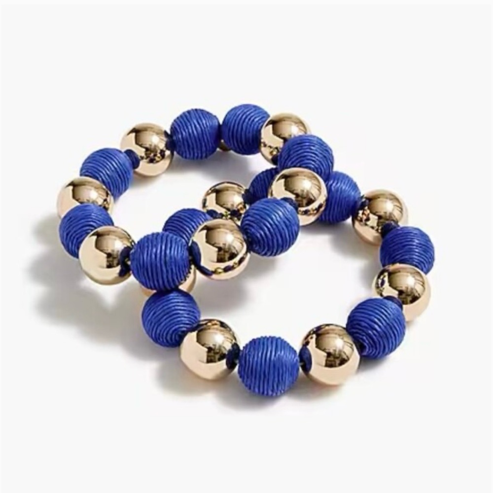 🛍️NWT J Crew Gold bead and blue straw bracelets